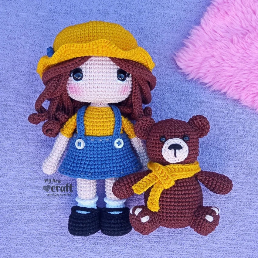 Boneca Cecile e Urso Teddy Amigurumi
